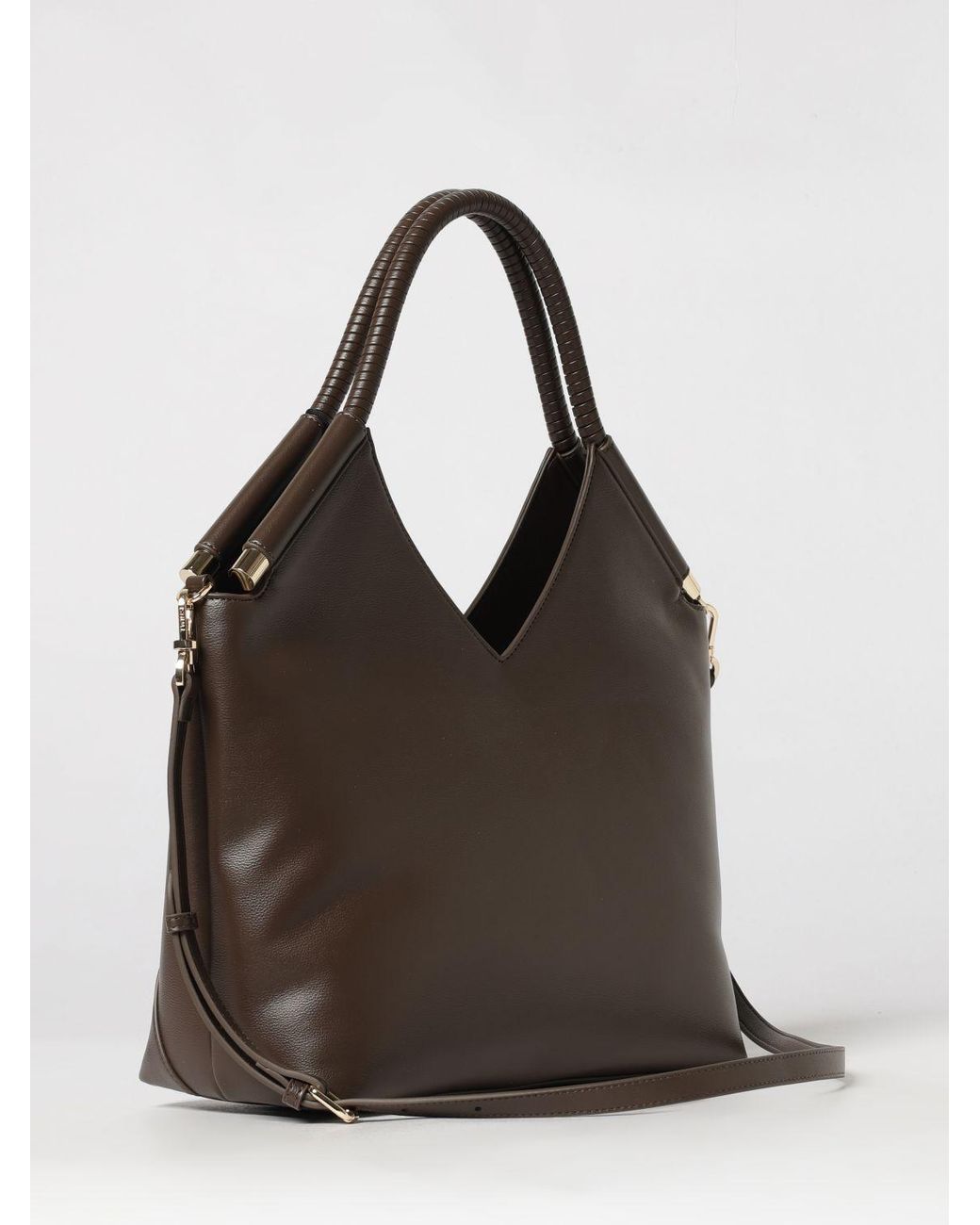 Twinset Brown Synthetic Leather Shoulder Bag With Double Tubular Handle