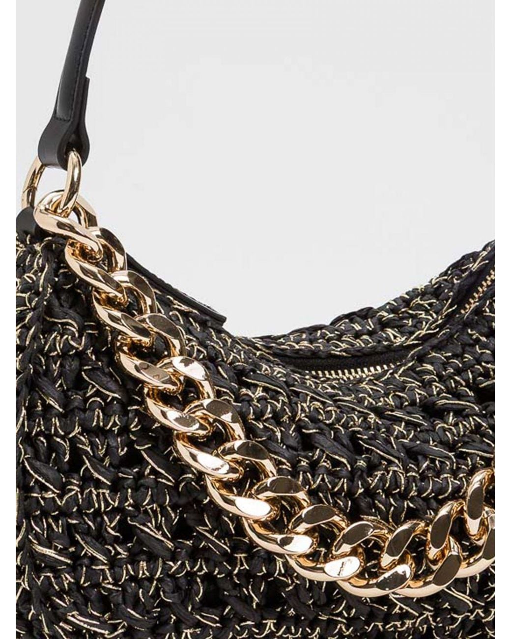 Twinset Black Liliane Bicolor Raffia Hobo Bag With Metallic Mesh Inserts