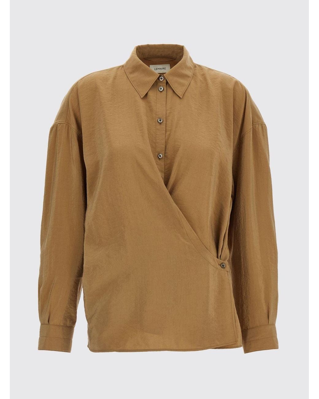 Lemaire Brown Relaxed Fit Silk Blend Shirt With Asymmetric Closure