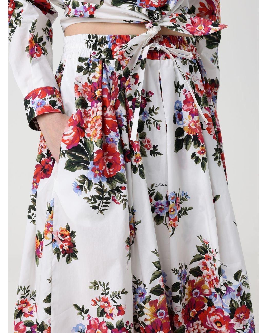 Dolce & Gabbana White Dolce &Amp Gabbana Printed Poplin Midi Skirt