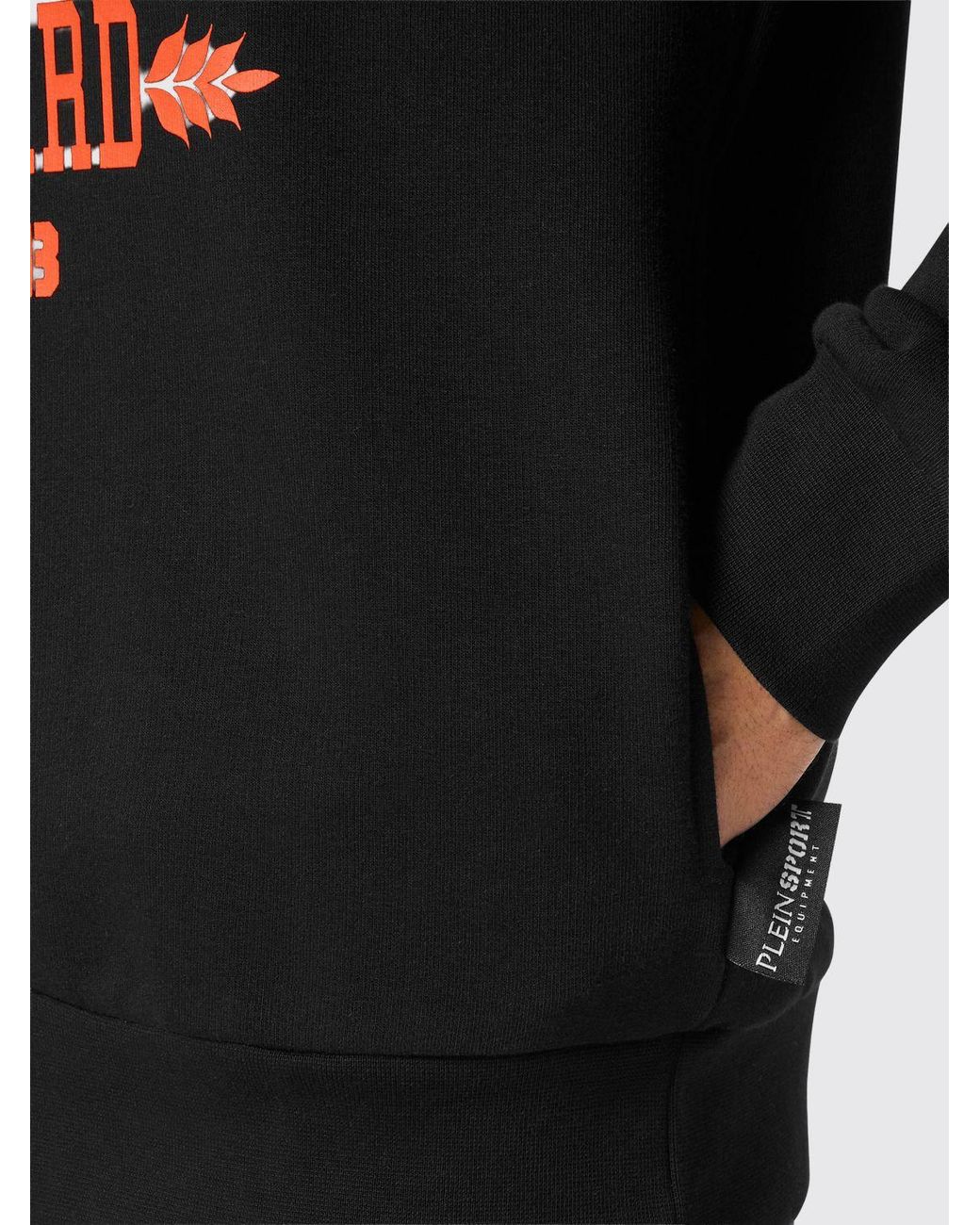 Philipp Plein Black Graphic Print Cotton Hoodie With Dropped Shoulders for men