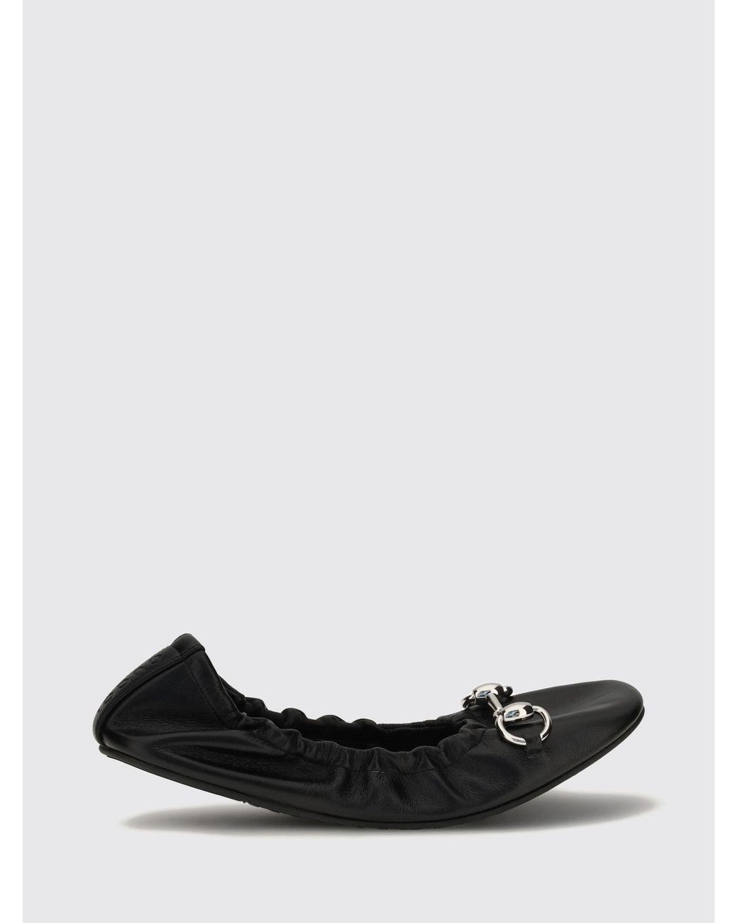 Gucci White Prima Smooth Leather Ballet Flats With Horsebit Detail And Rounded Toe