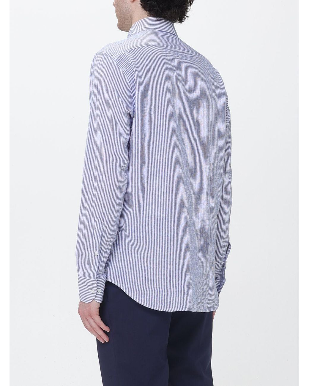 Brooksfield Purple Striped Linen Casual Shirt for men