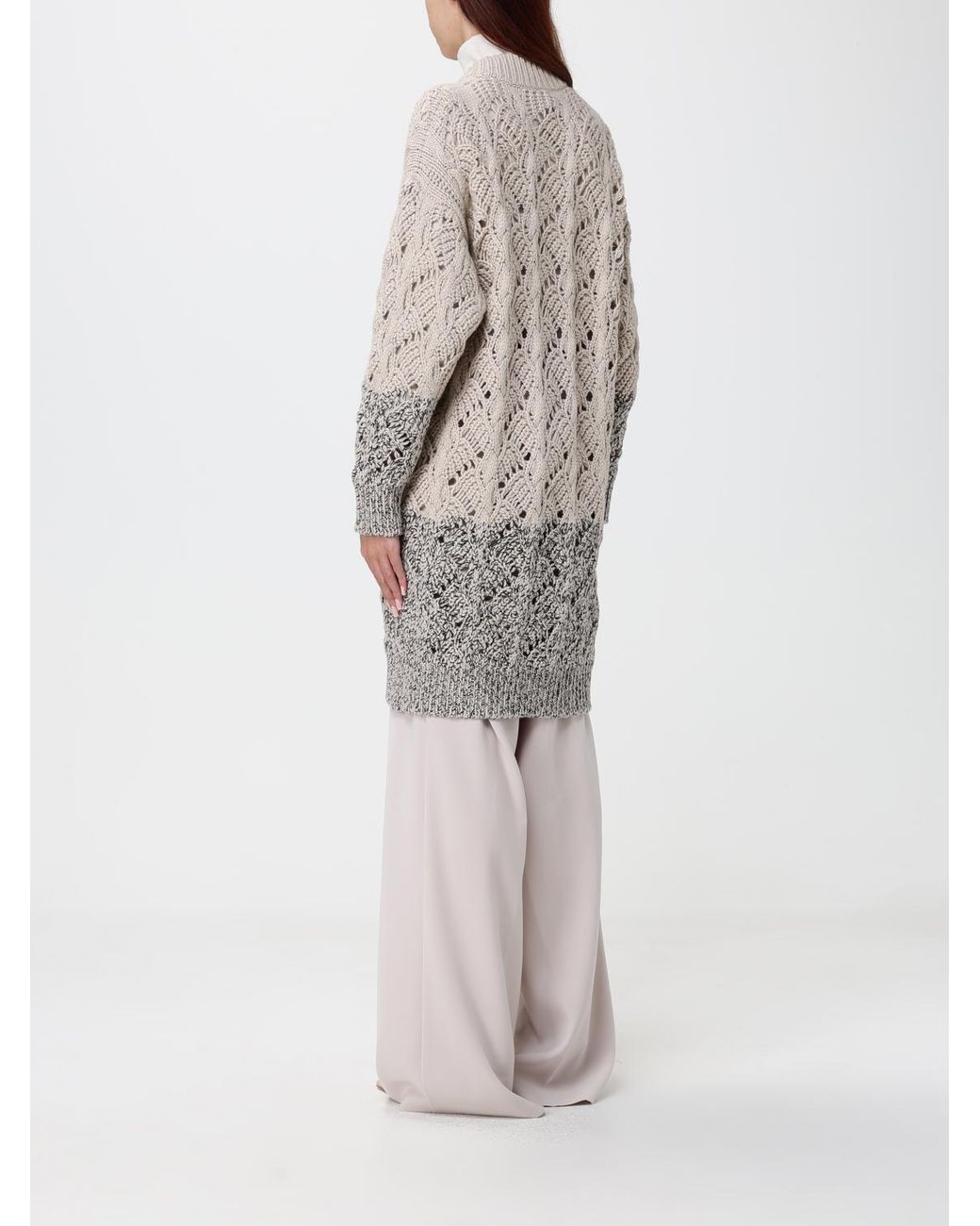 Fabiana Filippi Natural Bicolour Open-Knit Wool And Silk Blend Bomber Cardigan