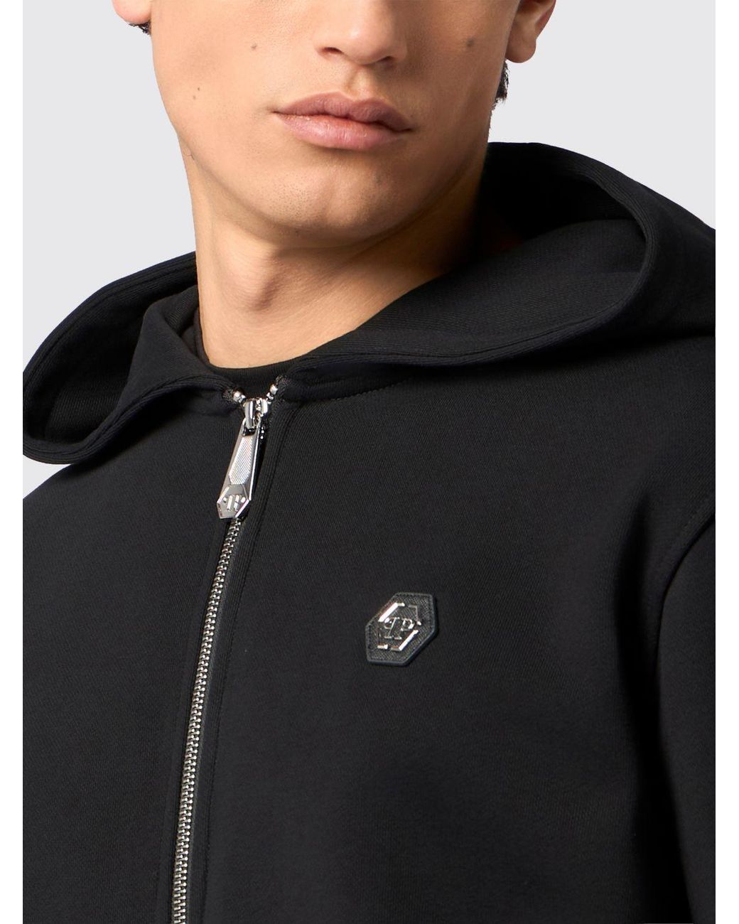 Philipp Plein Black Cotton Zip Up Hoodie for men