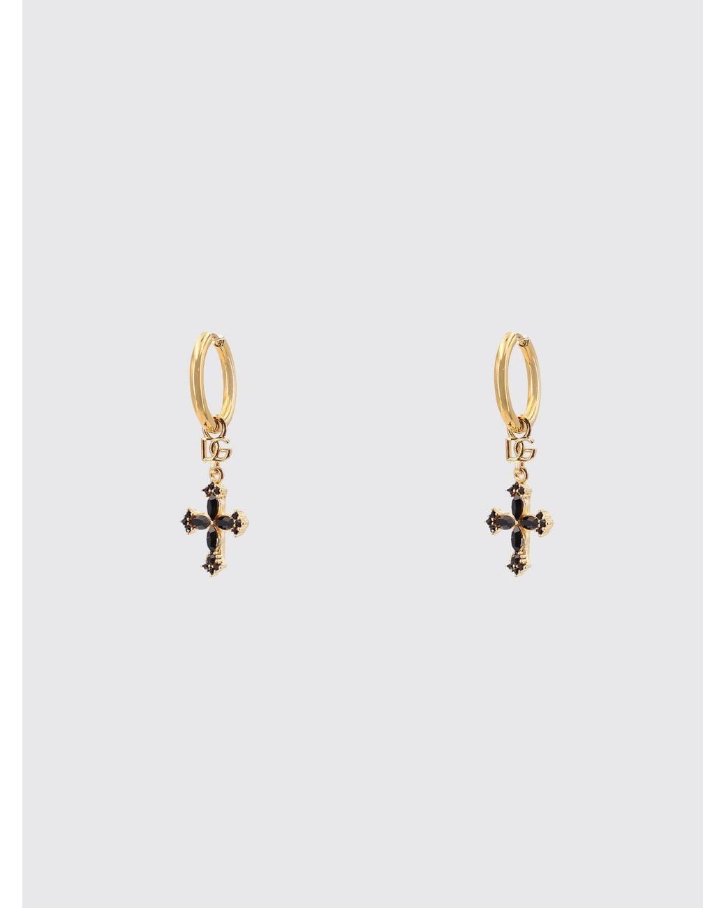 Dolce & Gabbana Metallic Dolce &Amp Gabbana Hoop Earrings With Dg Monogram Pendant And Rhinestones