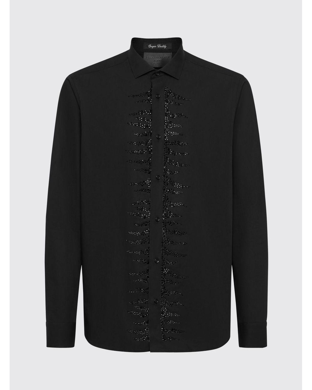 Philipp Plein Black Cotton Poplin Shirt With Rhinestones for men