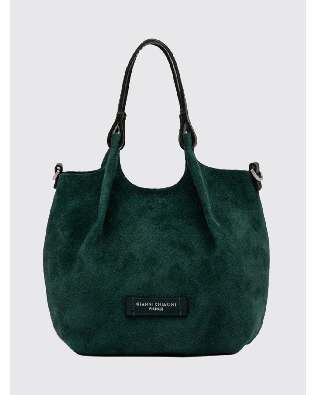 Gianni Chiarini Green Large Duo Suede Shoulder Bag With Crossbody Strap