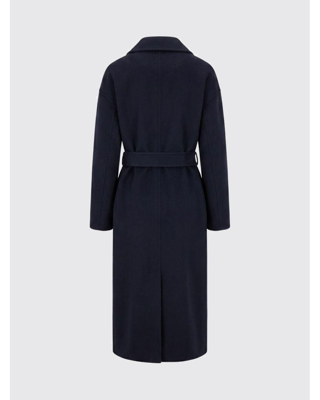Pinko Blue Long Wool Robe Coat With A Belt And Lapel Collar