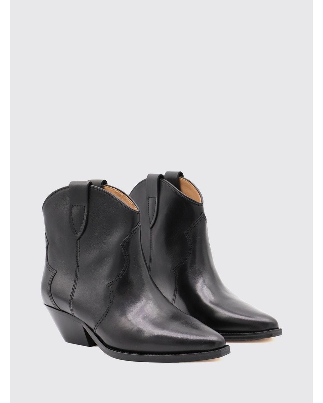 Isabel Marant Black Smooth Leather Cowboy Ankle Boots With Flared Heel