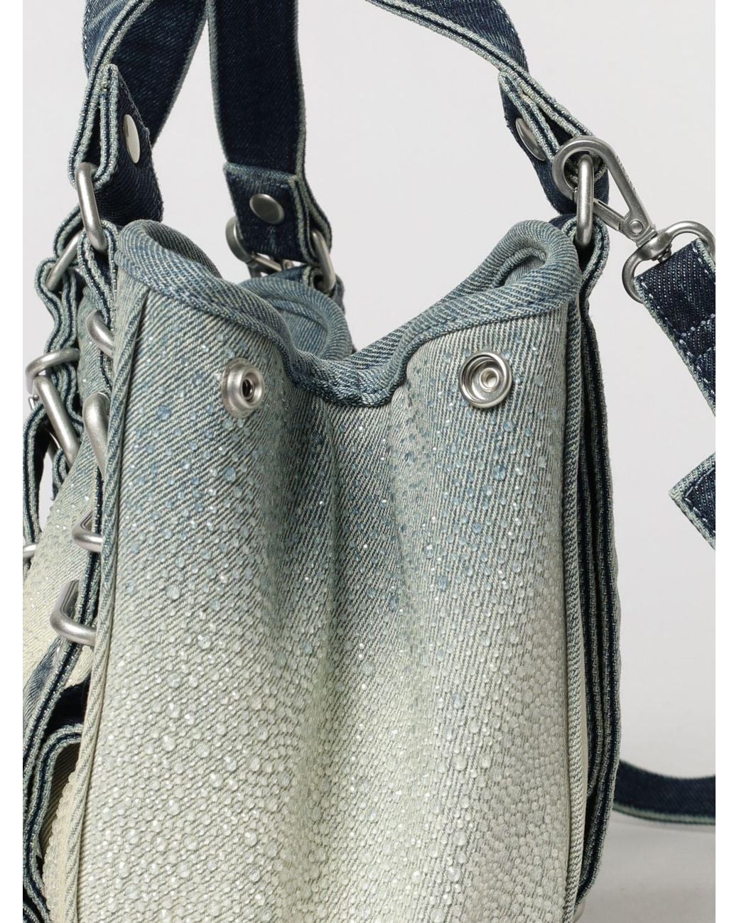 DIESEL D-One Bleached Denim Handbag With Oval D Logo And Crystals in ...