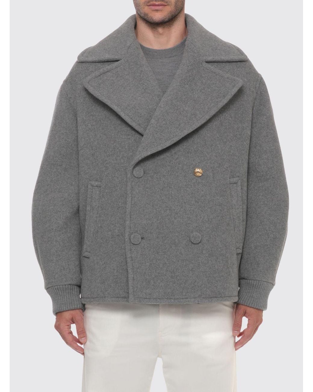 Moschino Couture Gray Double-Breasted Wool Blend Caban Coat With Lapels for men