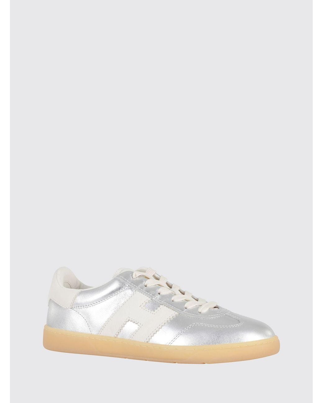 Hogan White Cool Laced Metallic Leather Sneakers