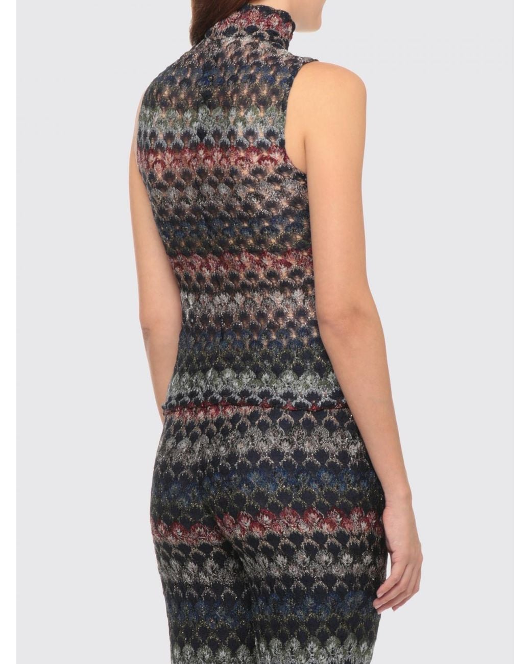Missoni Blue Zigzag Jersey Turtleneck Top With Open Shoulders