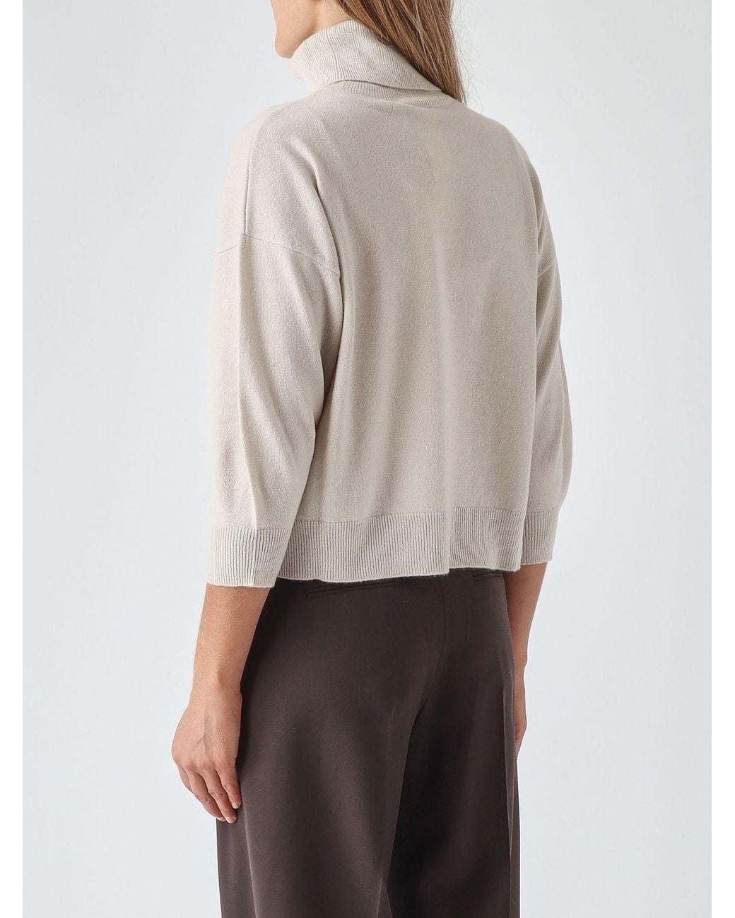 Max Mara White Relaxed Fit Wool And Cashmere Roll Neck Jumper With Dropped Shoulders