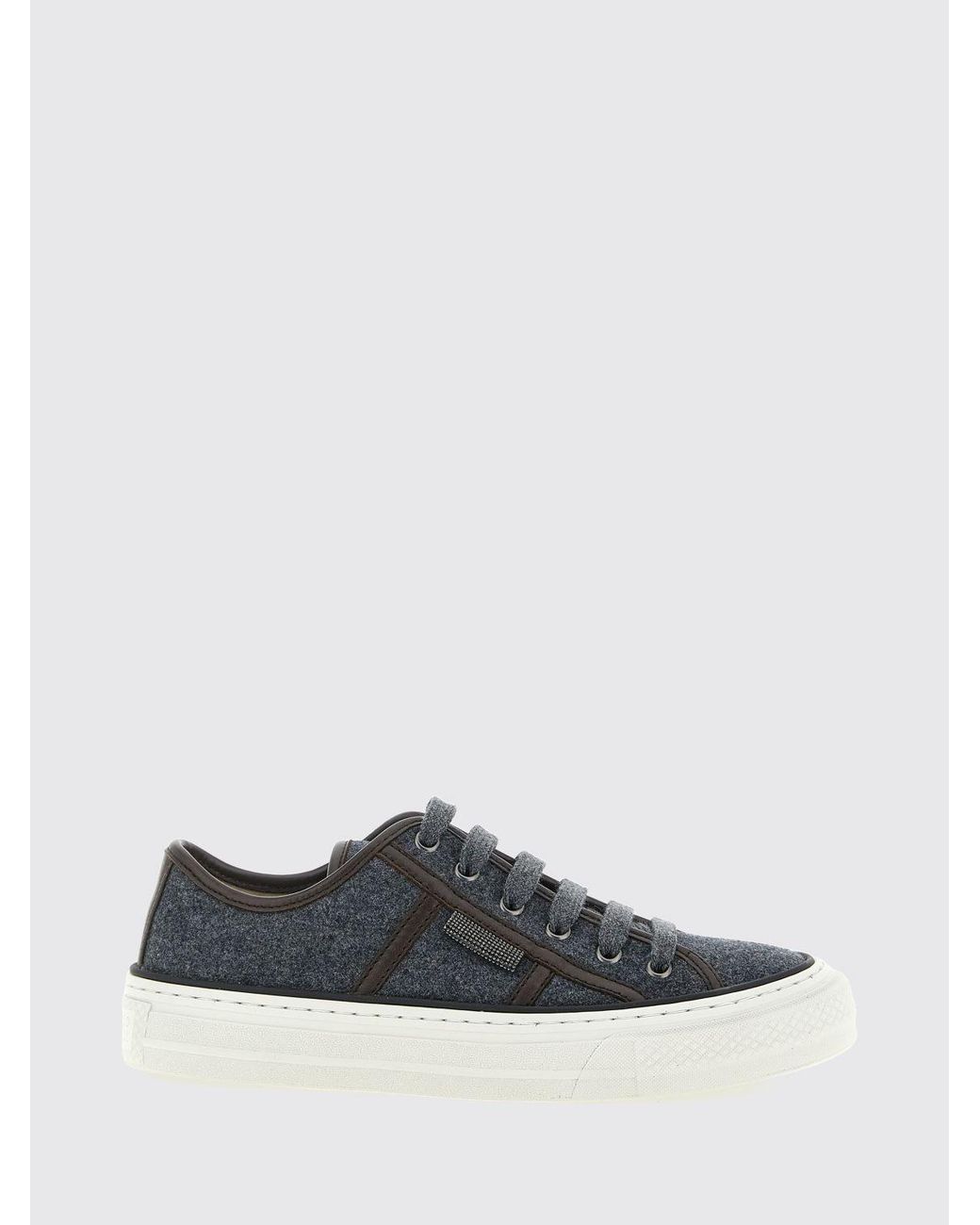 Brunello Cucinelli White Virgin Wool Platform Sneakers With Monili Embellishment