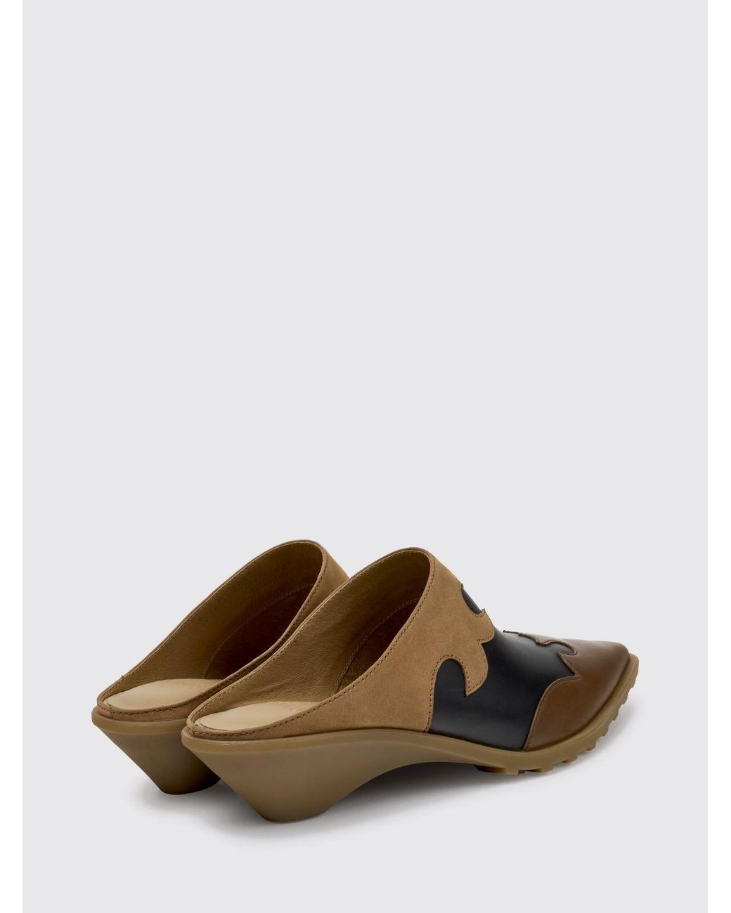 Camper Brown Anita Smooth Calfskin Mules With Low Flared Heel