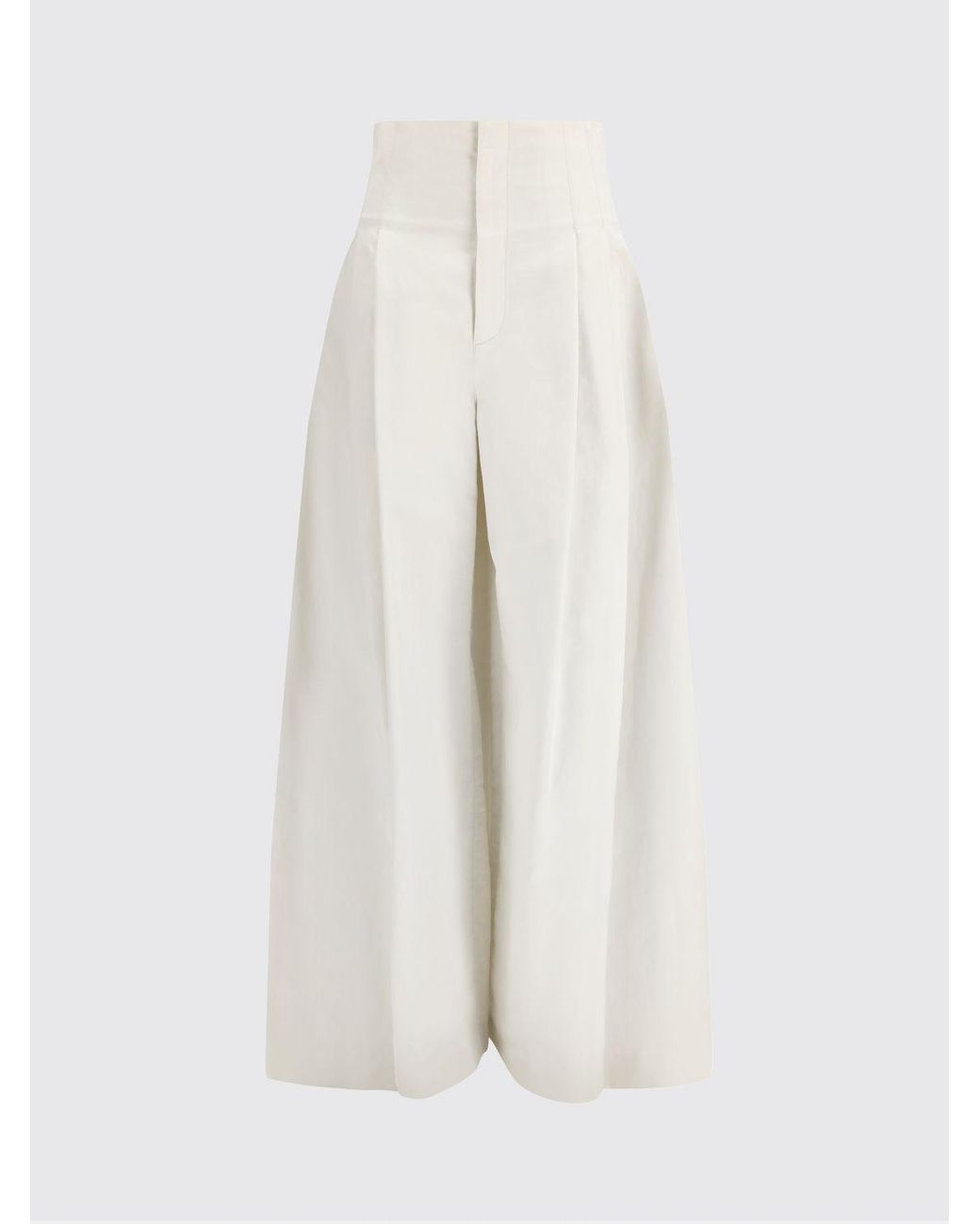 Brunello Cucinelli White Wide Leg Cotton Blend Trousers
