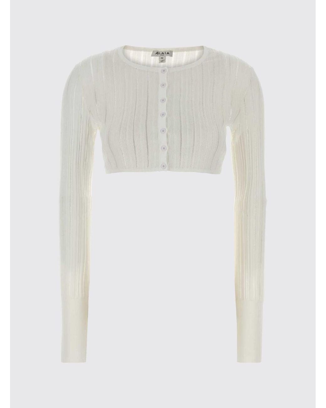 Alaïa White Verkürzter Viskosemisch-Cardigan Mit Rundhalsausschnitt Und Knöpfen