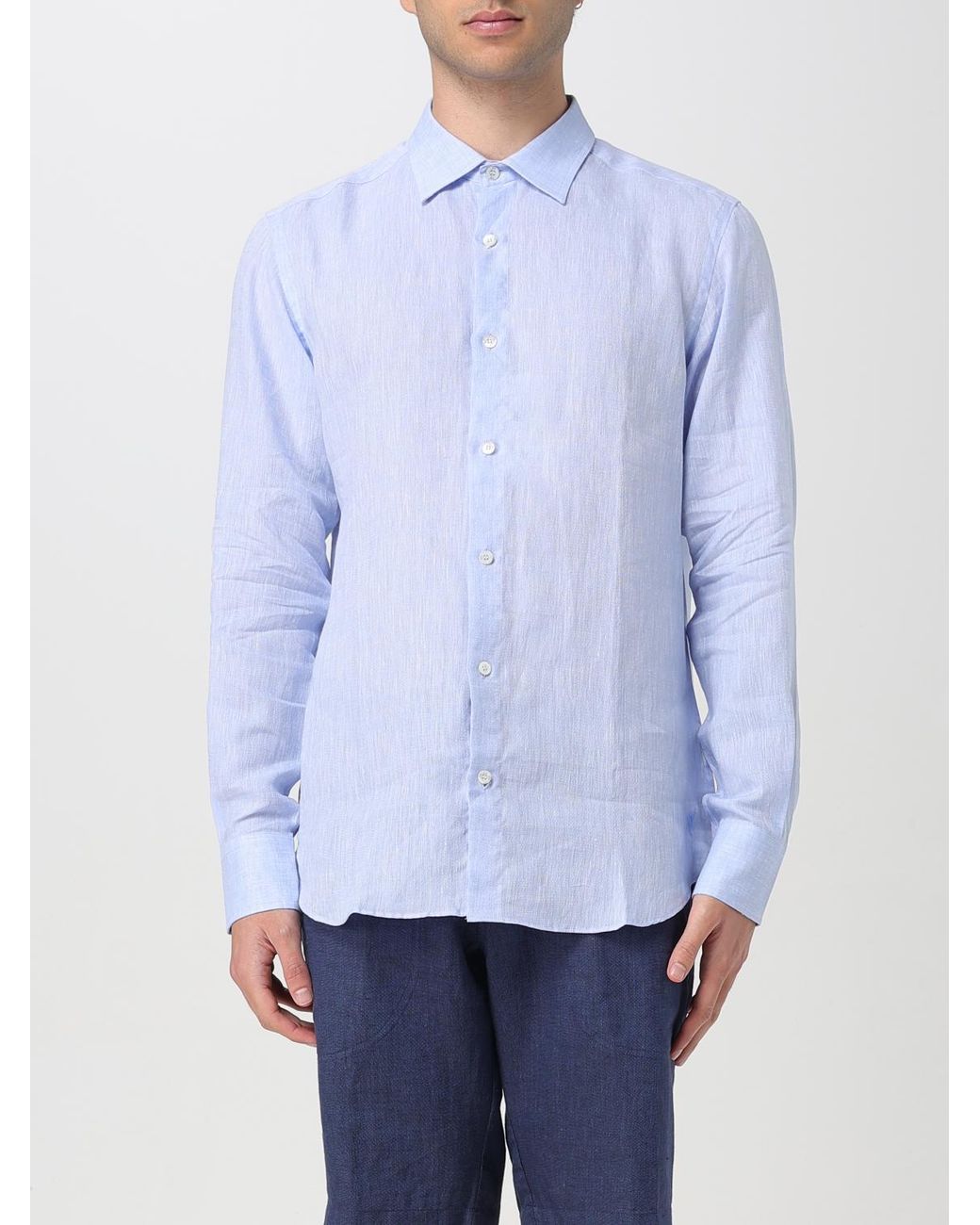 Kampos Blue Classic Linen Shirt for men