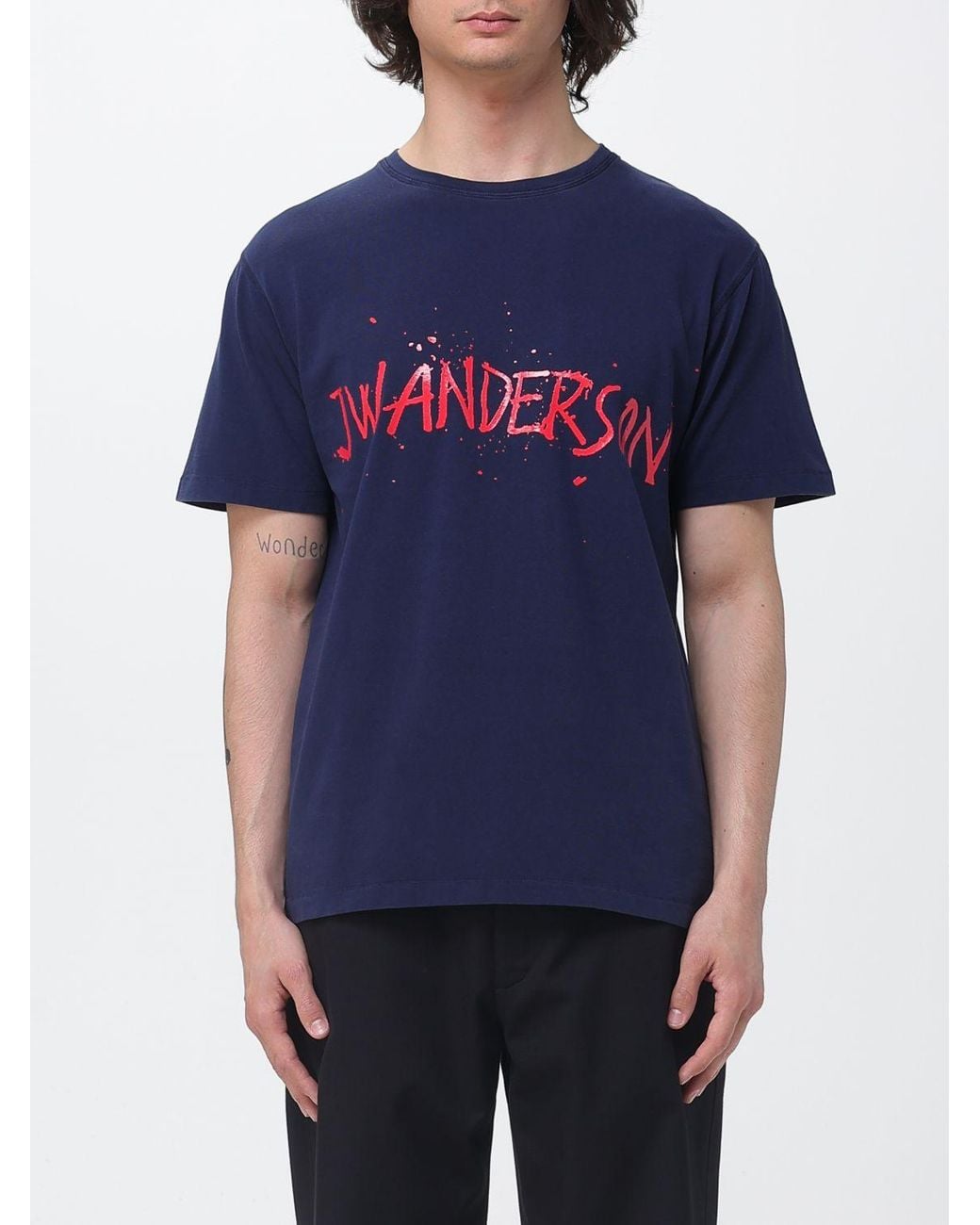 J.W. Anderson Blue Cotton Crew Neck T-Shirt With Logo for men