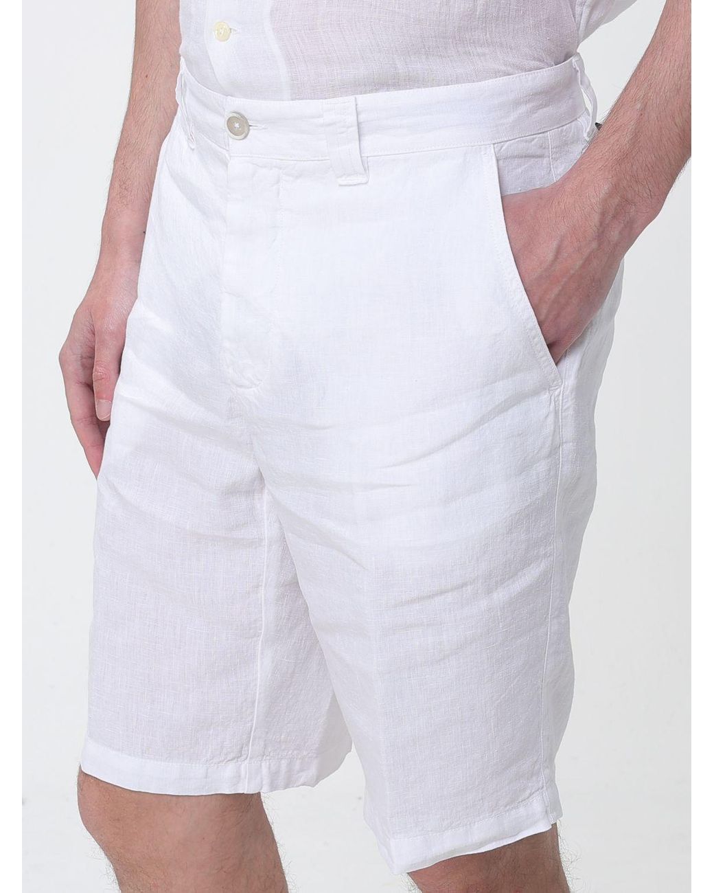 120% Lino White Linen Shorts for men