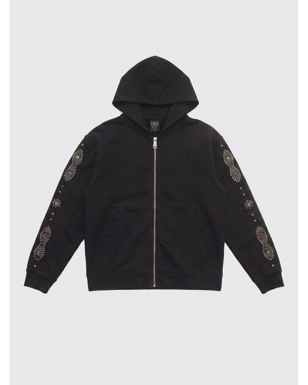 HTC Blue Zip-Up Cotton Hoodie With Stud Embellishments for men