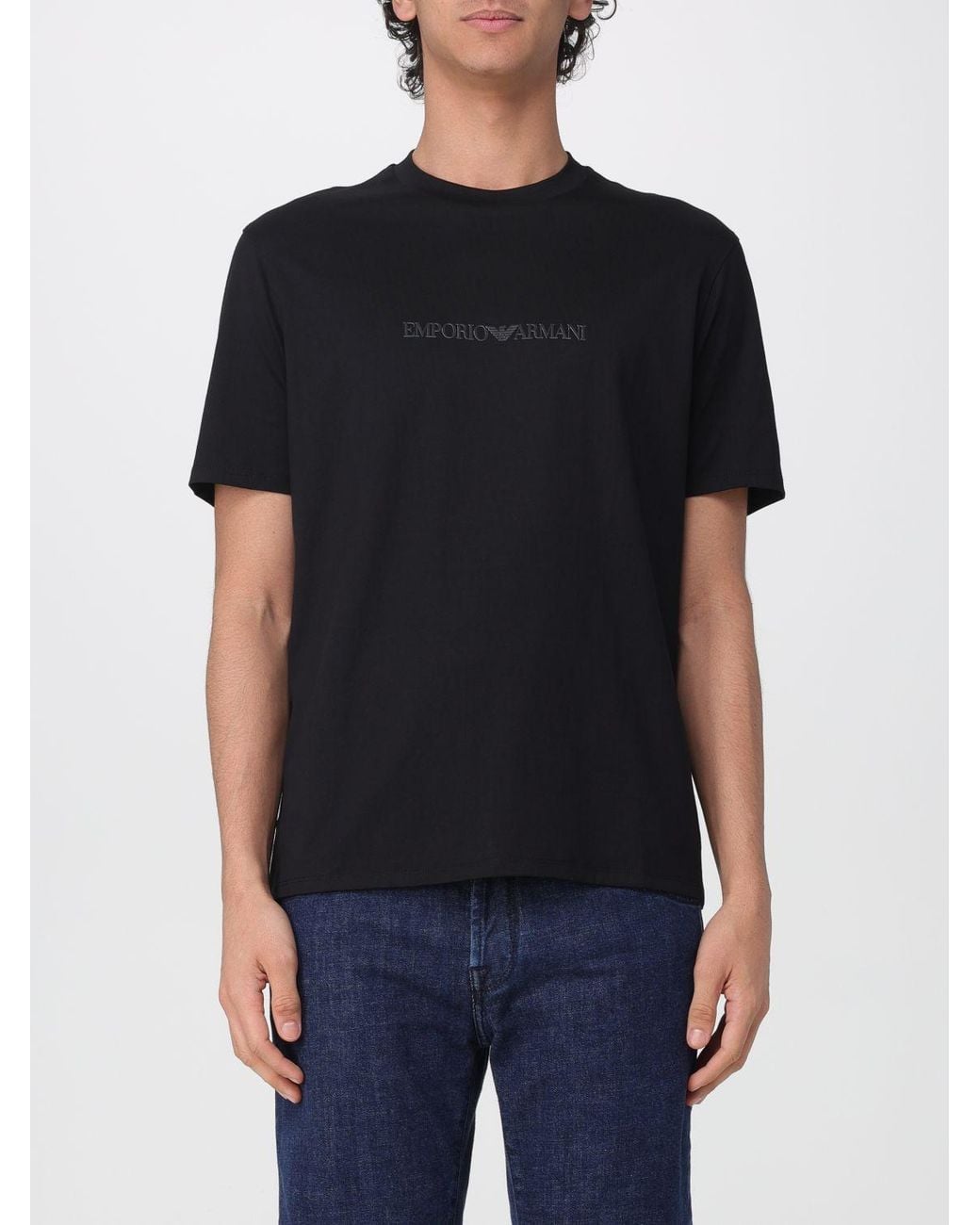 Emporio Armani Black Logo Cotton T-Shirt for men