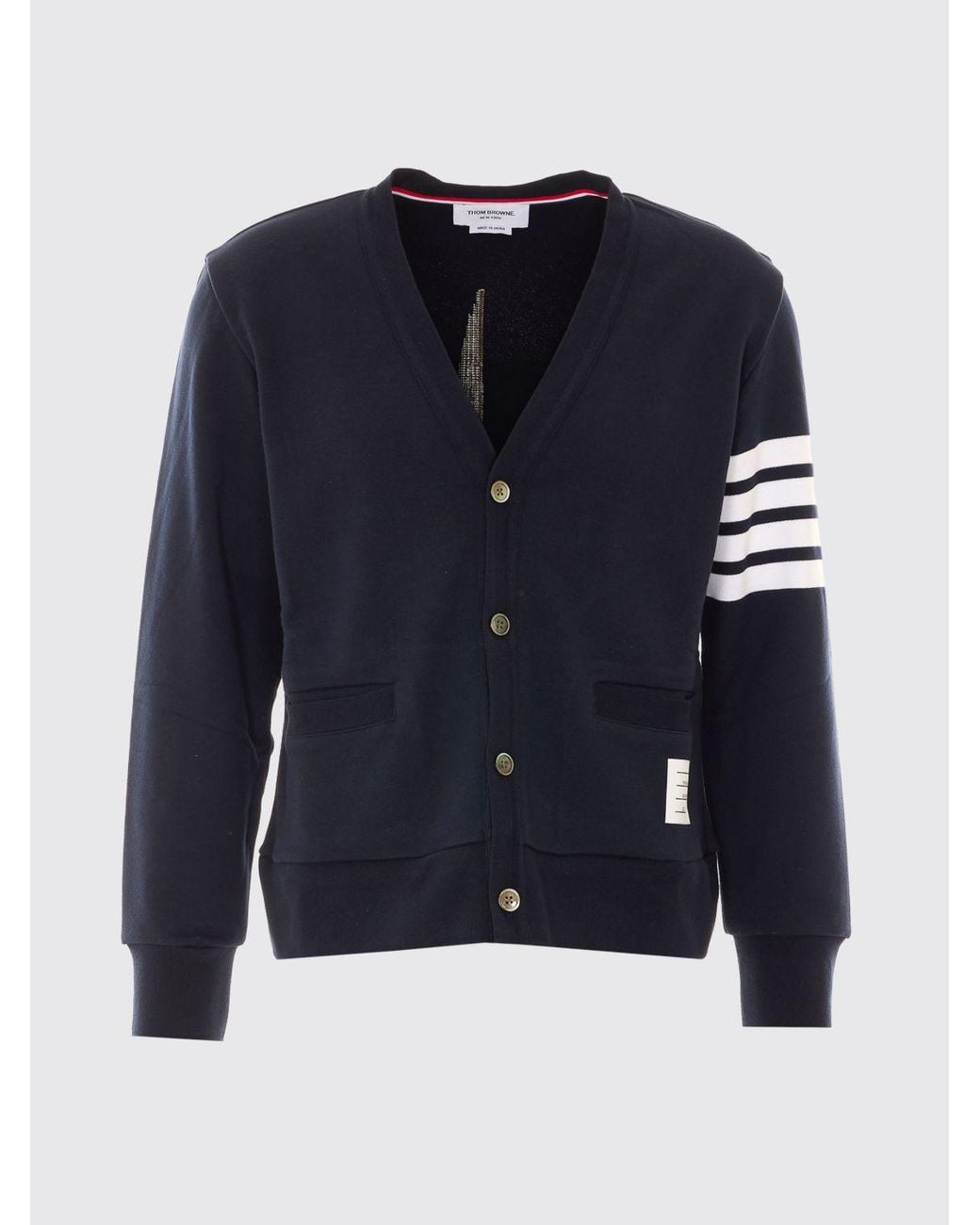 Cárdigan De Algodón Con Motivo 4-Bar Y Cuello De Pico Thom Browne de hombre de color Blue