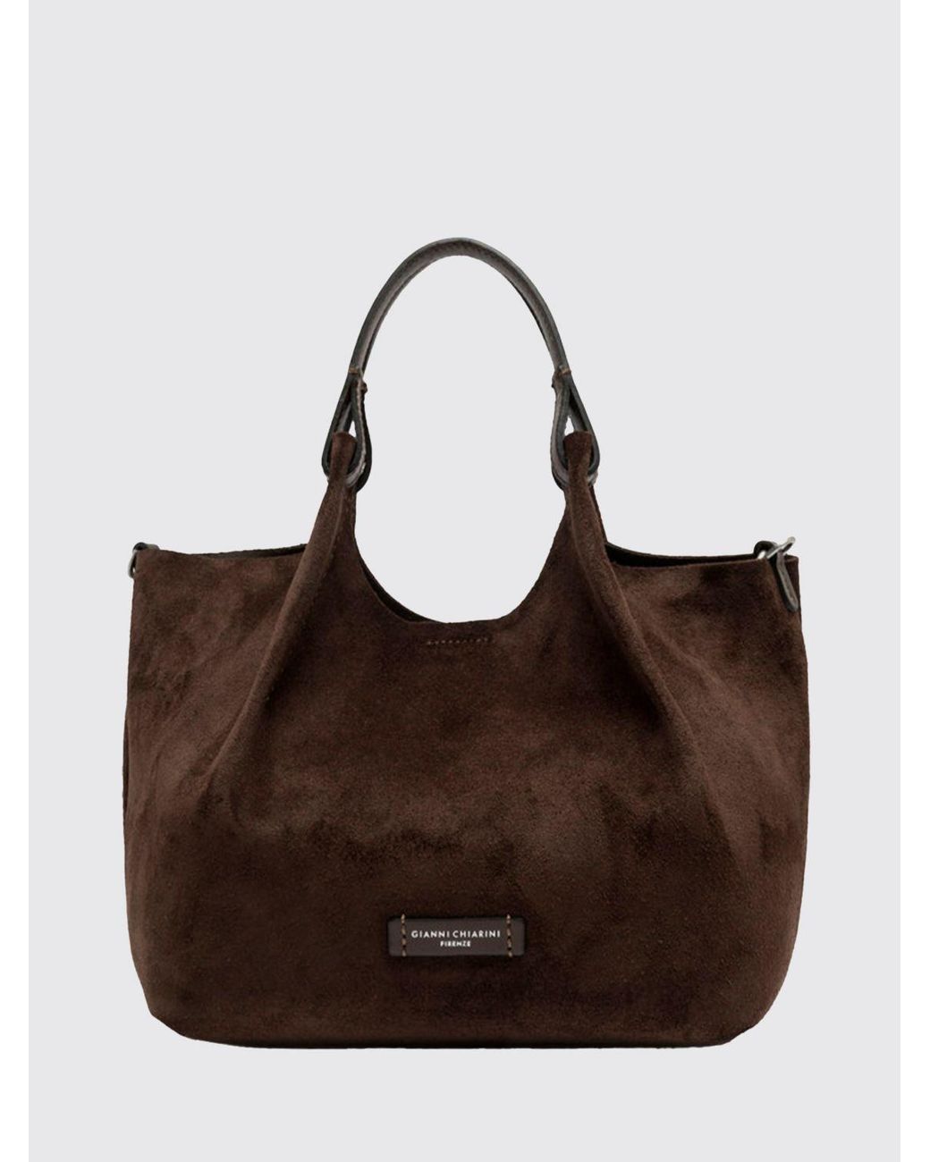 Gianni Chiarini Brown Dua Suede Calfskin Handbag With Double Handle And Laminated Logo