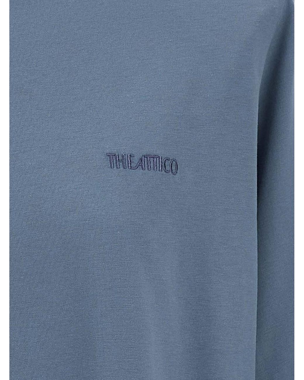 The Attico Blue Cotton Crewneck T-Shirt With Dropped Shoulders And Tone-On-Tone Logo