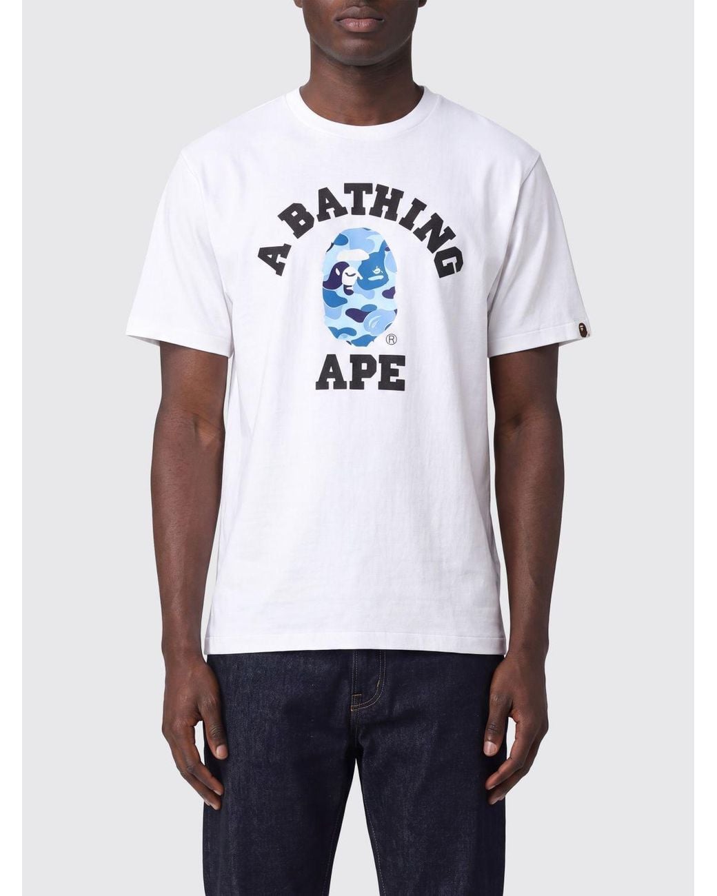 A Bathing Ape White Cotton Jersey T-Shirt With Contrasting Chest Logo for men