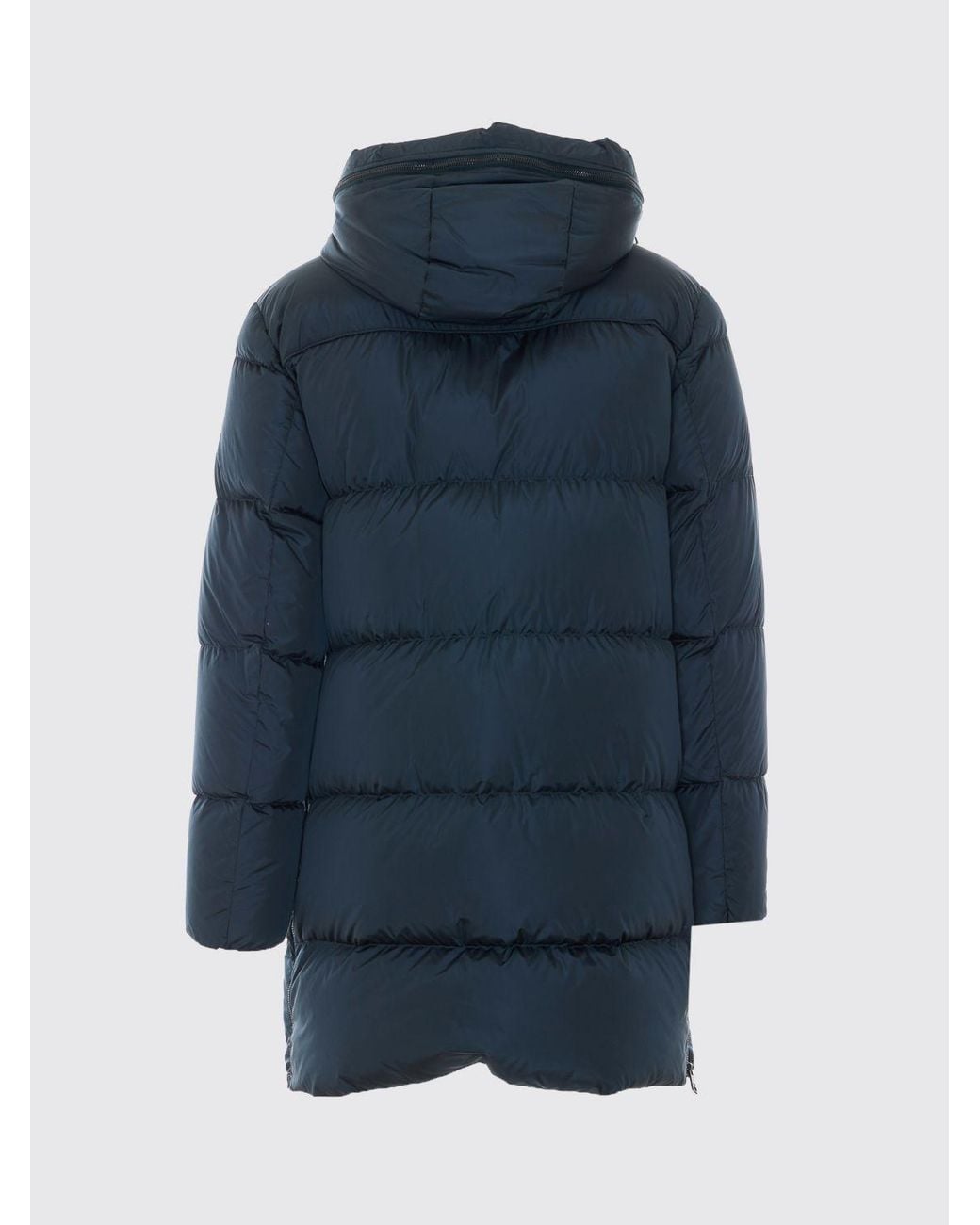 Add Blue Water-Repellent Nylon Long Down Jacket With Ped Hood for men