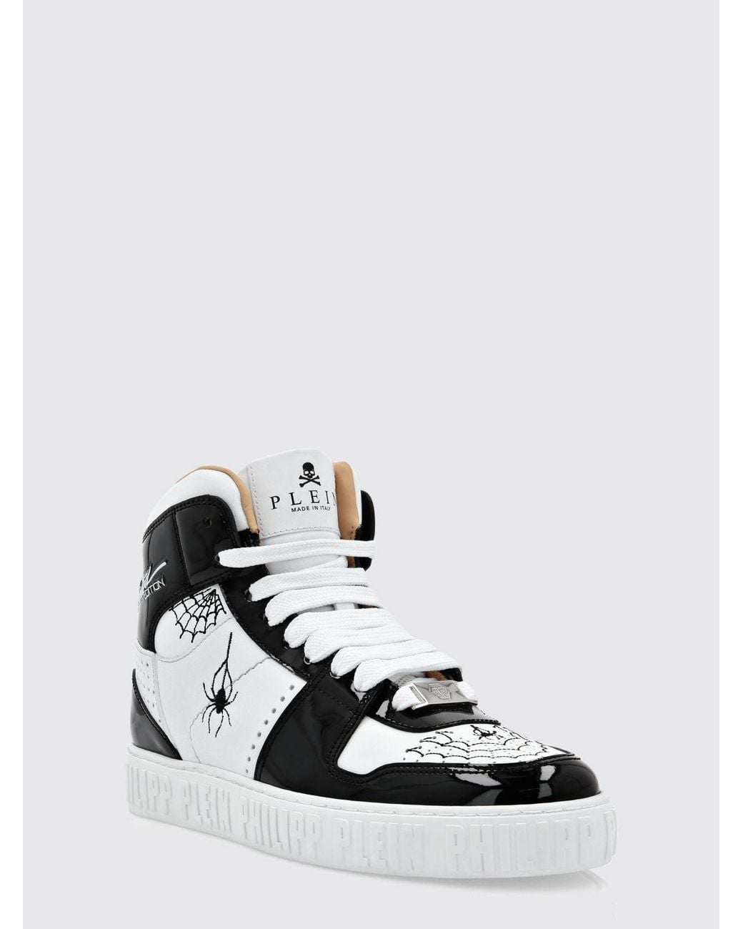 Philipp Plein White Limited Edition High-Top Leather Sneakers With Graphic Print