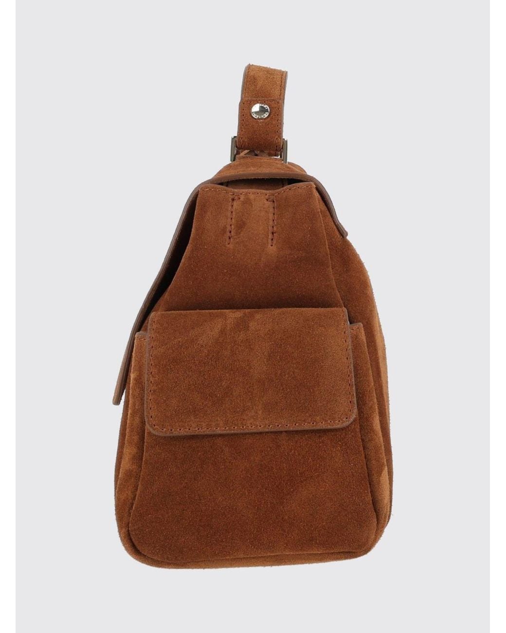 Orciani Brown Sveva Suede Calfskin Handbag With Flap Closure