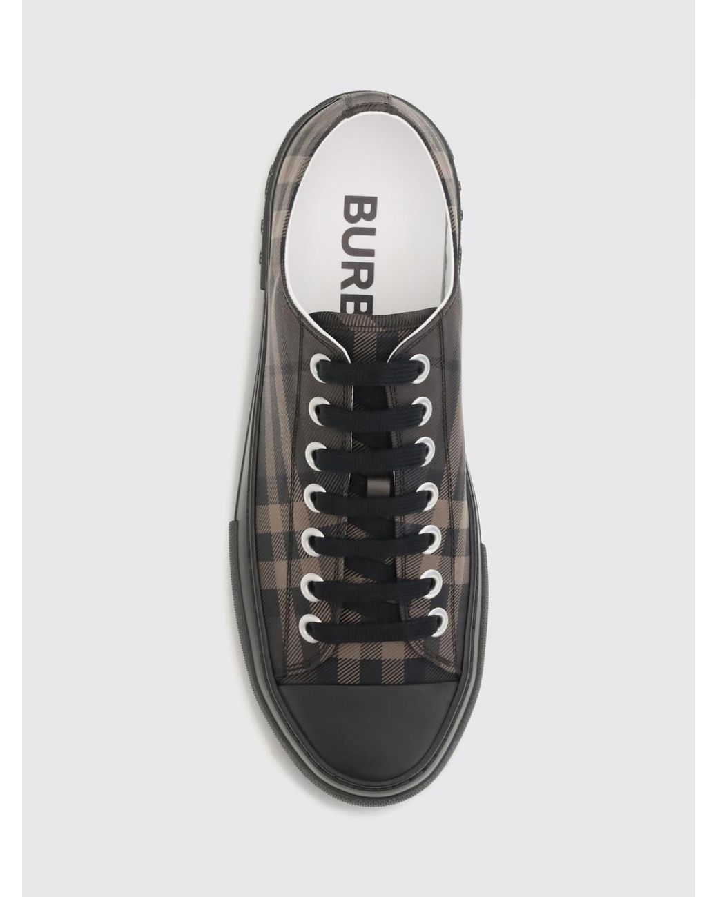 Burberry White Low Top Check Pattern Fabric Sneakers With Rubber Toe Cap for men