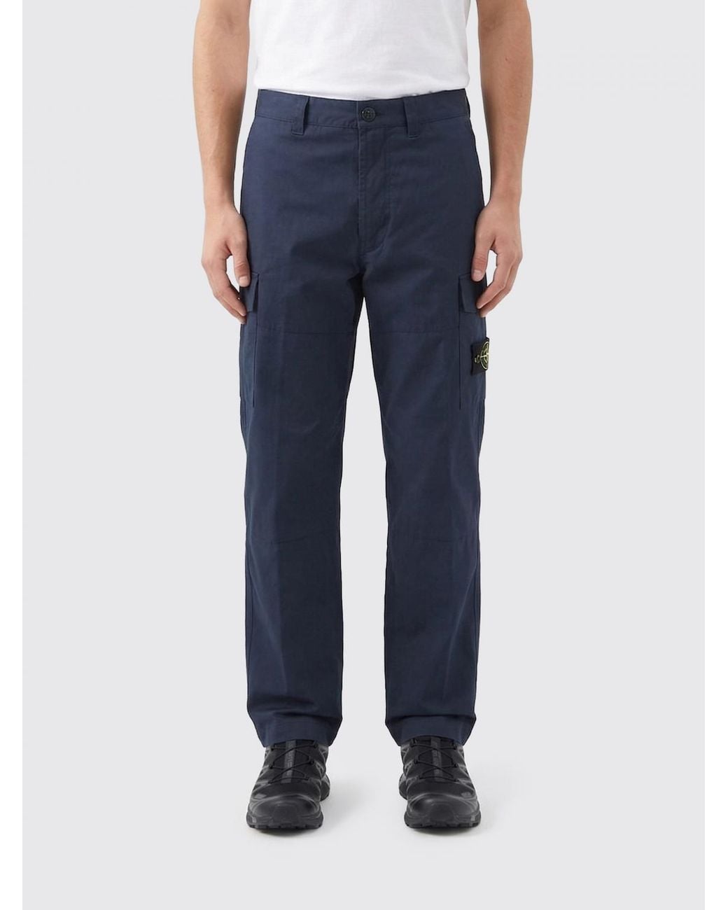 Stone Island Blue Stretch Cotton Cargo Pants for men