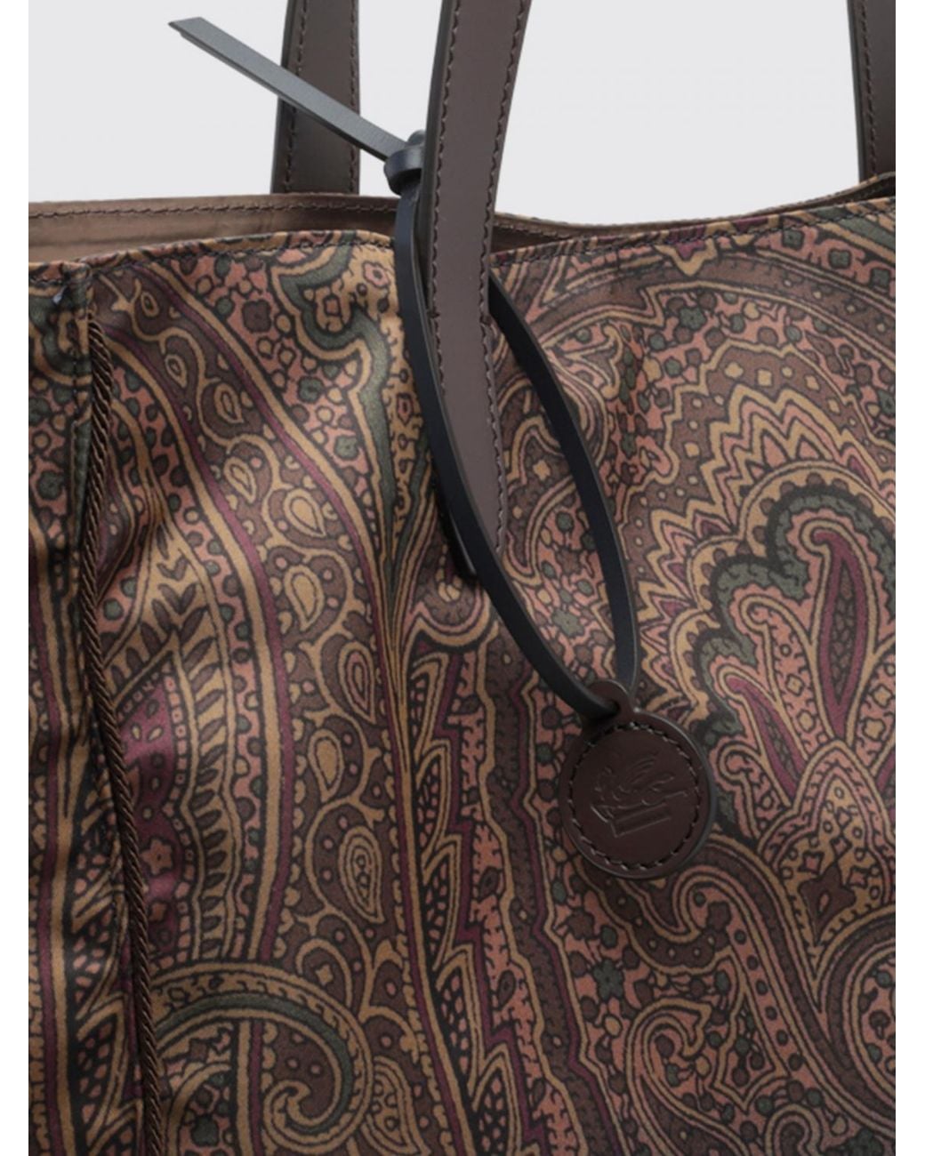 Etro Brown Arnica Paisley Nylon Tote Bag With Double Leather Handles