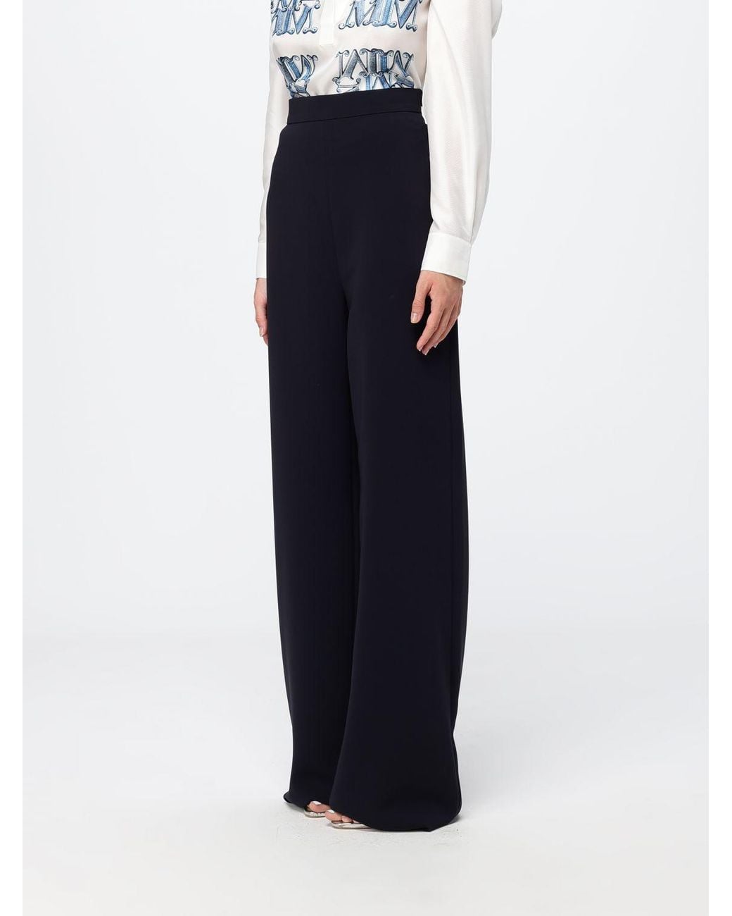 Max Mara Blue High-Waisted Wide-Leg Criªpe Palazzo Trousers