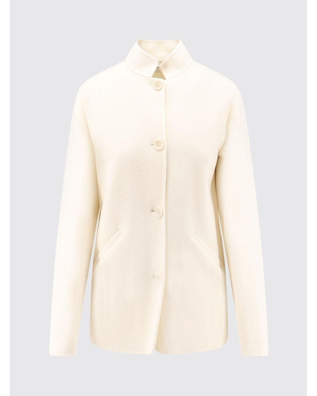 Aspesi White Single-Breasted Wool Short Coat With Mandarin Collar
