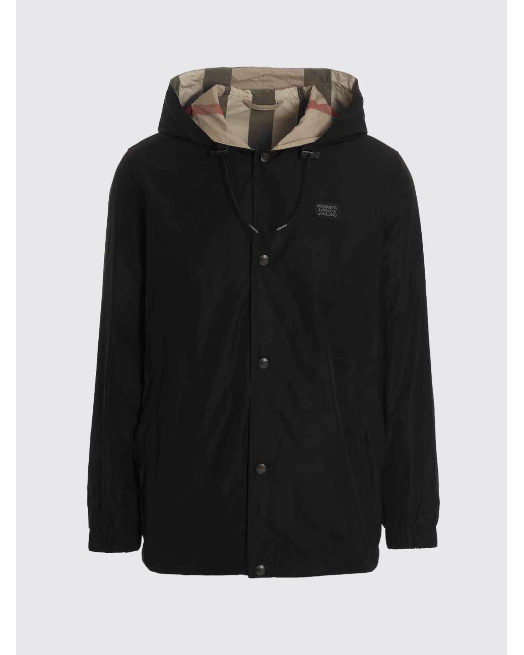 Burberry Blue Technical Fabric Windbreaker Jacket With Hood And Contrast Logo for men