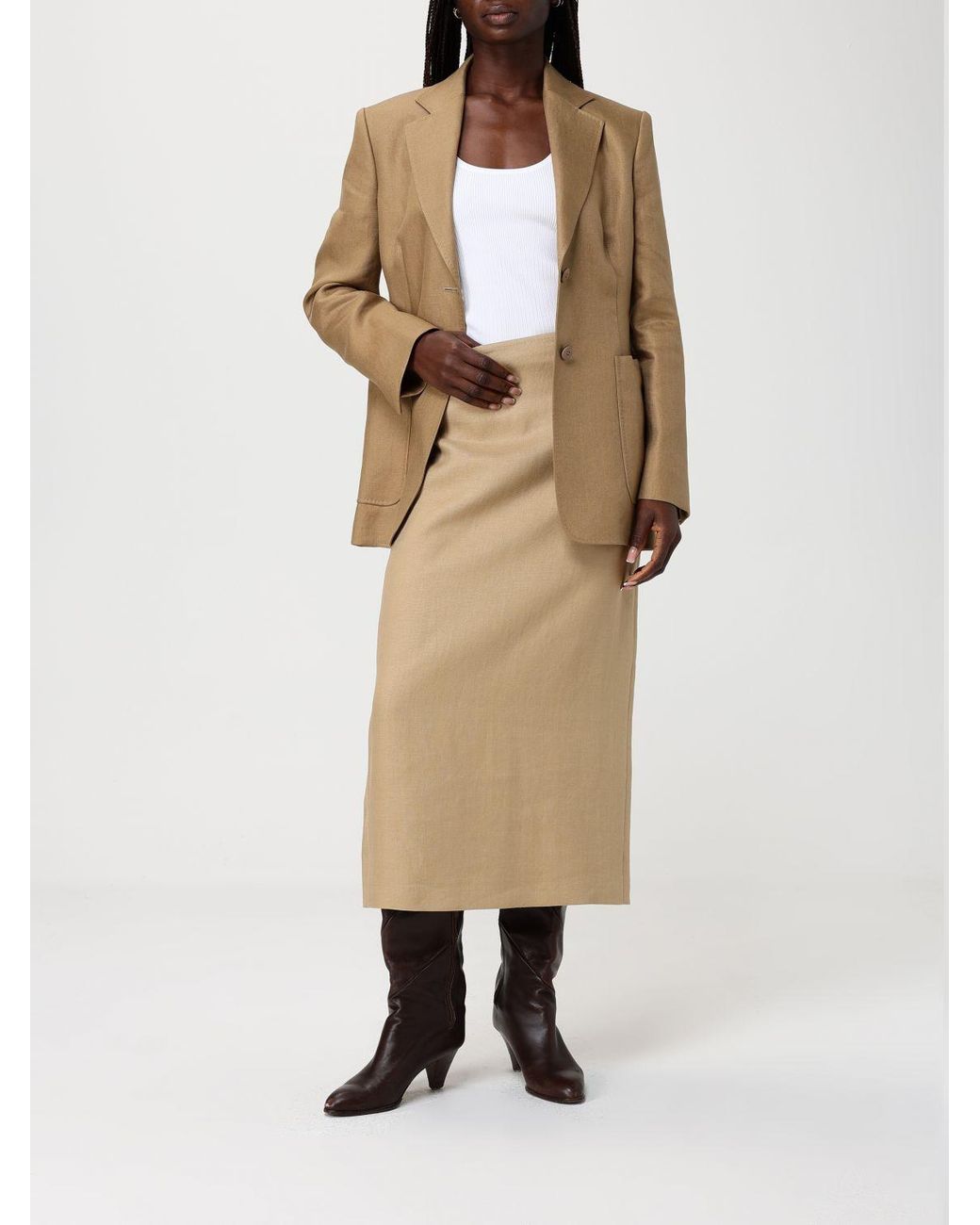 Max Mara Natural Linen Midi Skirt