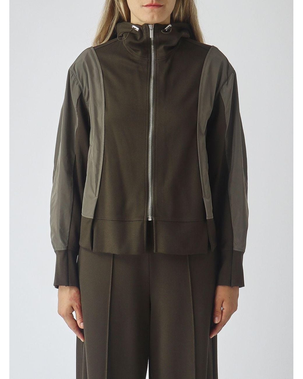 MEIMEIJ Gray Hooded Cropped Nylon Jacket With Zip Closure