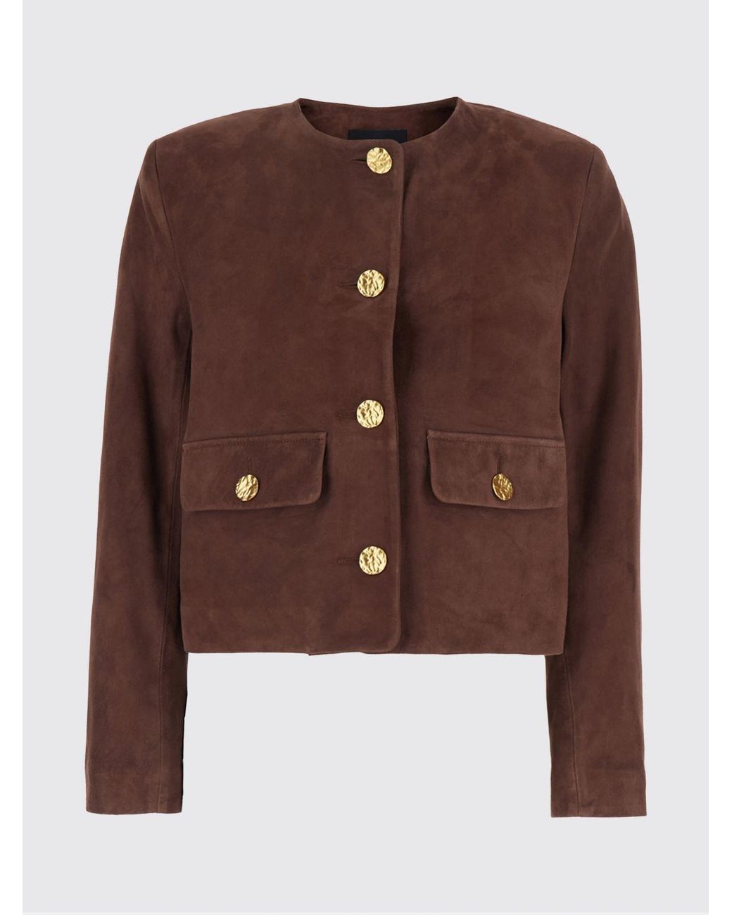 Arma Brown Cropped Crewneck Suede Jacket With Metallic Buttons