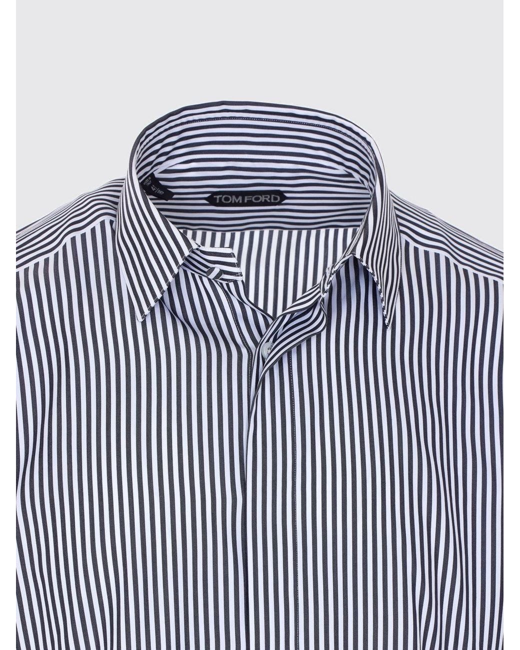 Tom Ford Blue Striped Cotton And Silk Shirt for men
