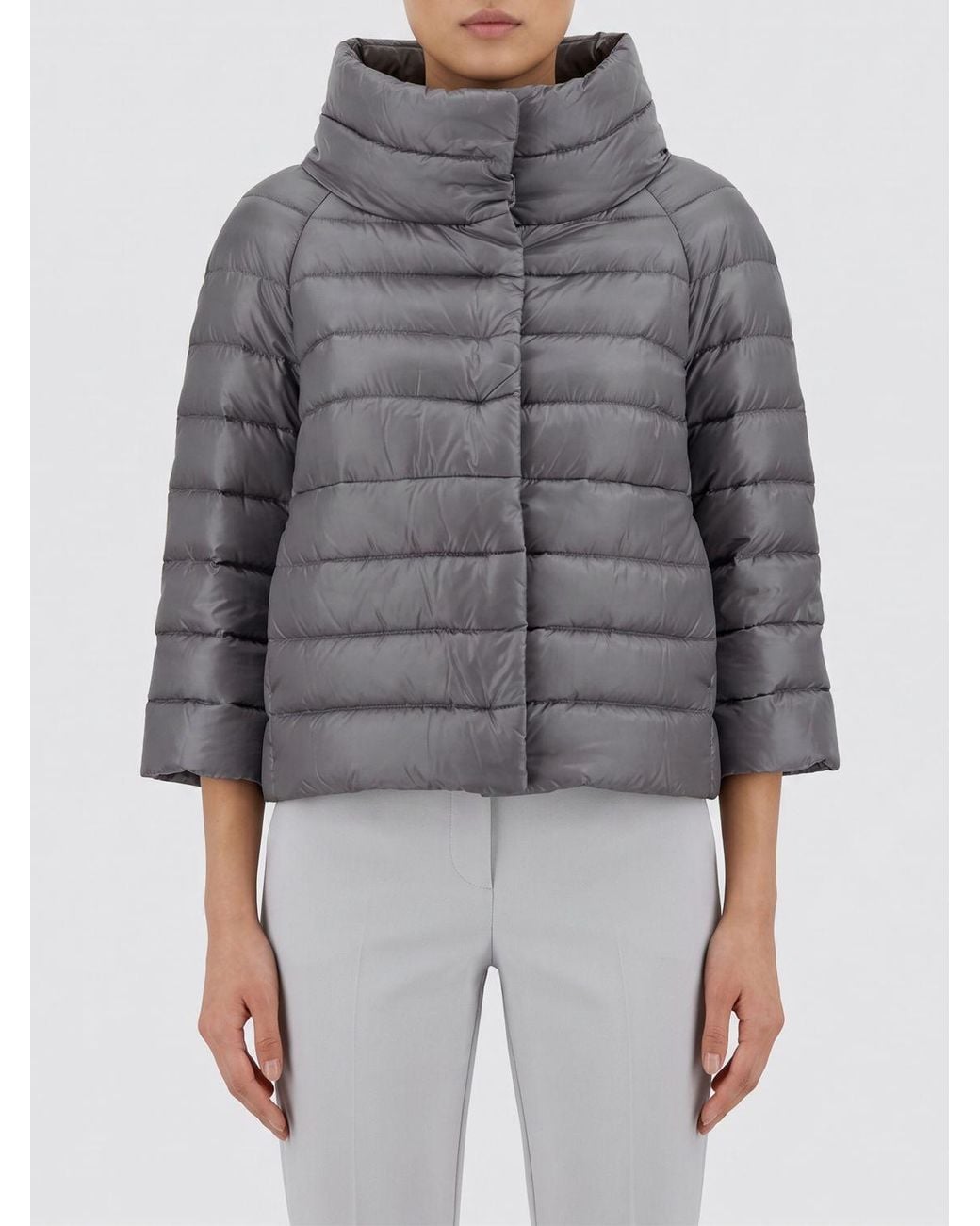 Herno Gray Sofia Short Ultra-Light Nylon Down Jacket With High Neck