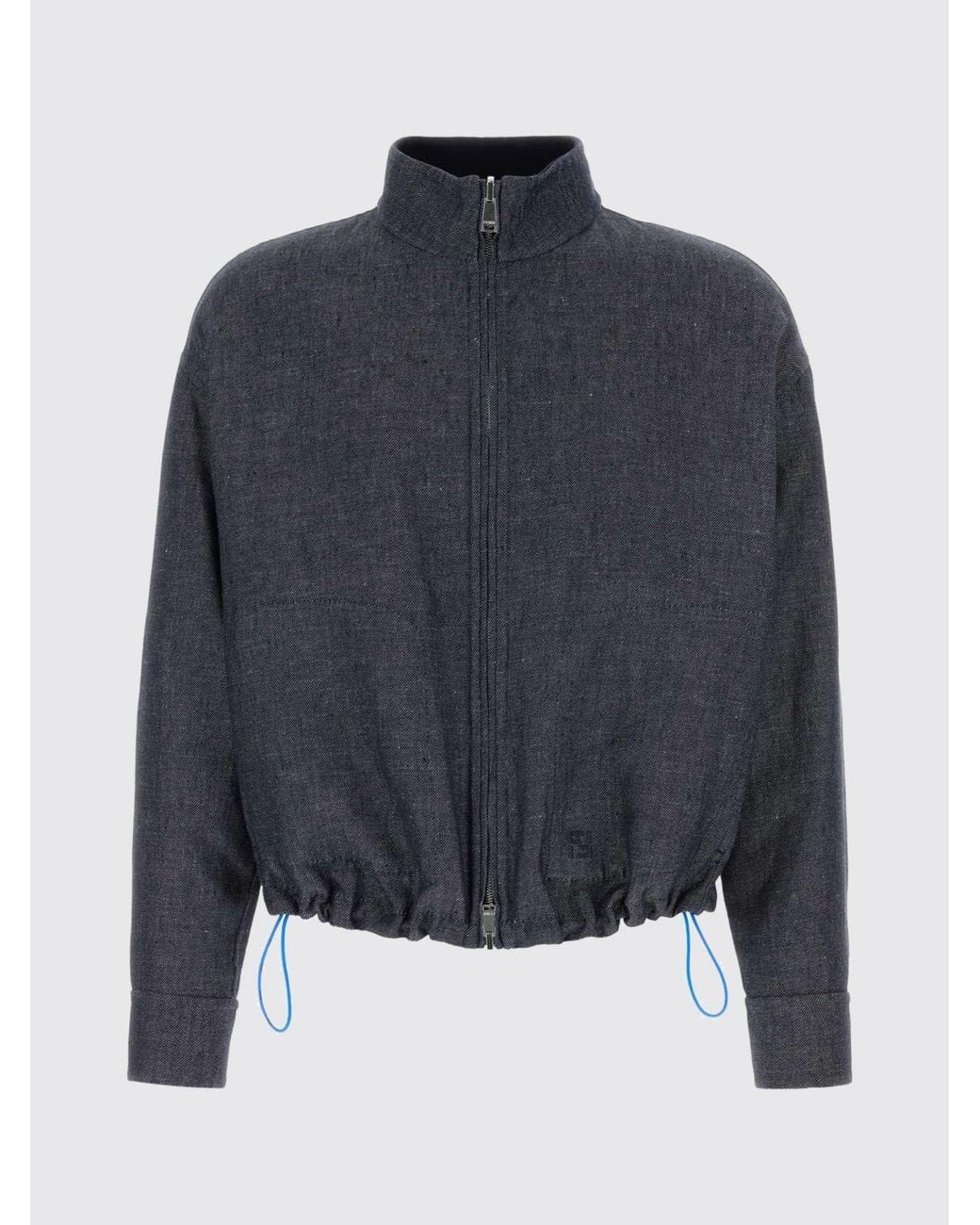 Fendi Blue Linen Cotton And Silk Bomber Jacket for men