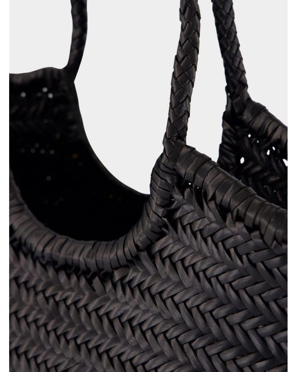 Dragon Diffusion Black Nantucket Woven Leather Shoulder Bag With Braided Handles