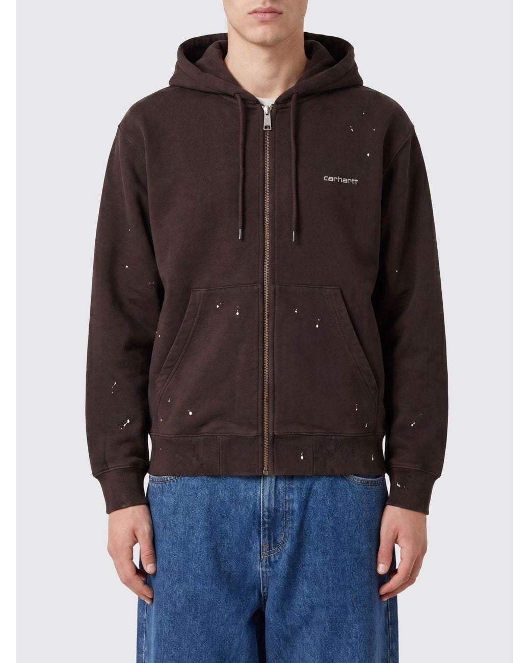 Carhartt Brown Cotton Zip-Up Hoodie With Contrast Logo for men