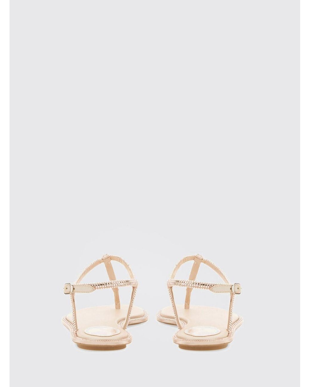 Rene Caovilla Natural Diana Nappa Leather Sandals With Rhinestones